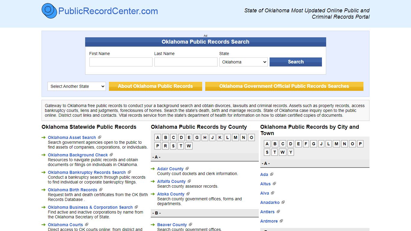 Oklahoma Free Public Records, Criminal Records And Background Checks